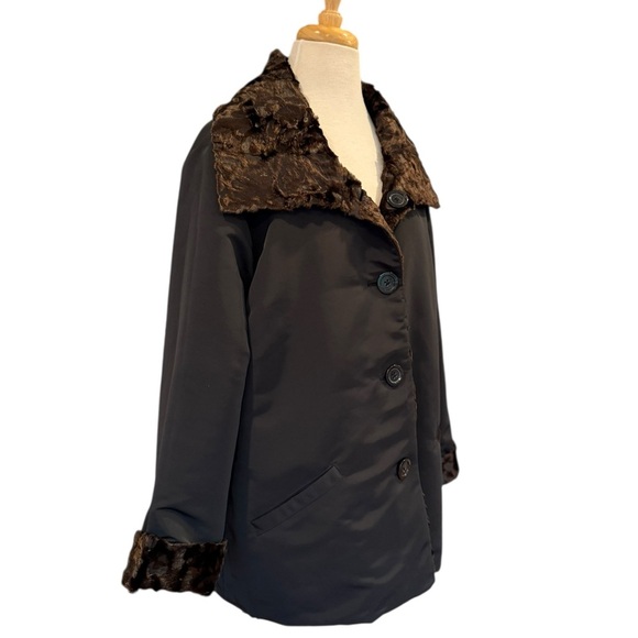 Chicos Reversible Brown Faux Fur Coat Jacket Brown Black Winter Large Chico’s 3 - Picture 6 of 12
